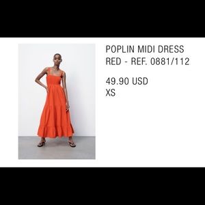 New Zara MIDI poplin dress in red size XS